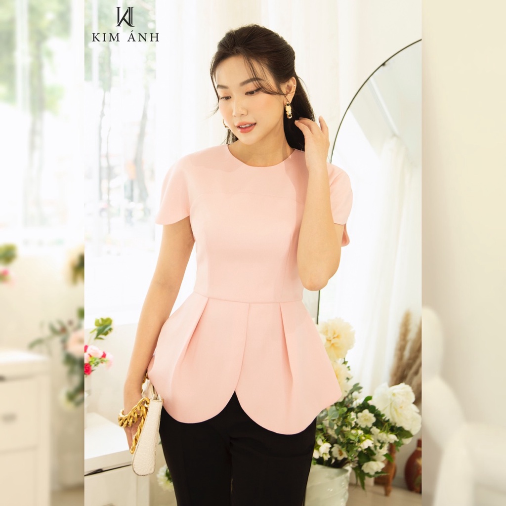 Áo Kiểu Thiết Kế Nữ, Áo Sơ Mi Nữ Công Sở Kim Ánh Pidrey Top Tay Phồng Ngắn Sang Trọng,AKSX29006