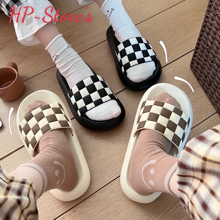 Dép Nữ, Dép Quai Ngang Đế Bánh Mì Kẻ Caro hot trend