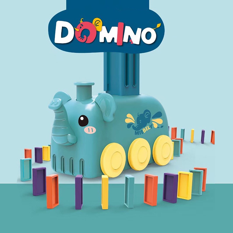 Xe điện hình thú lắp ráp thả Domino có đèn và nhạc-Voi domino xếp hình