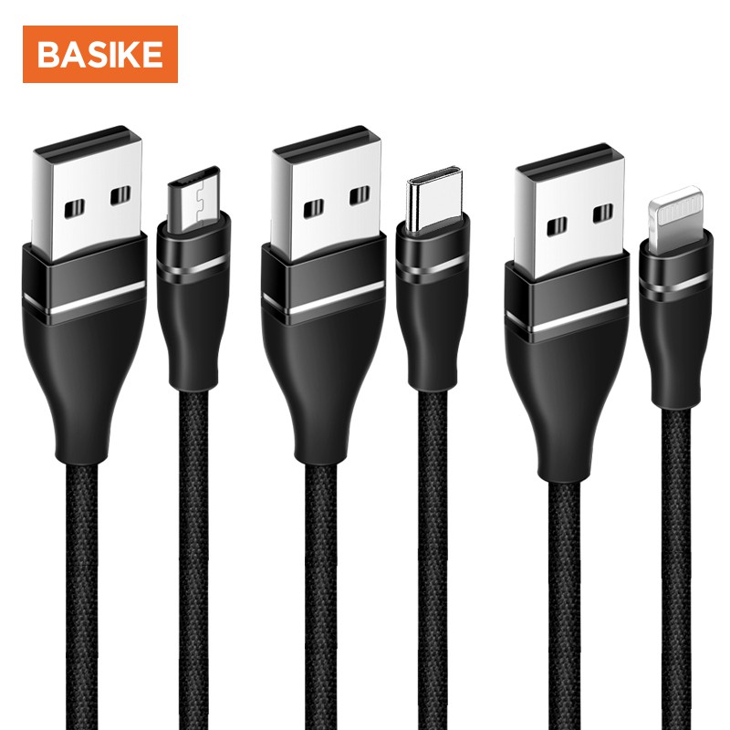 Dây Cáp Sạc Nhanh BASIKE CT08 3A Giao Diện Micro USB/ Type C/Lightning Ba Màu Tùy Chọn Dành Cho Điện Thoại Di Động