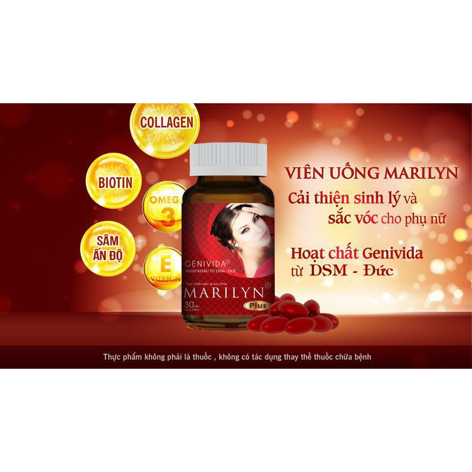 Viên Uống Marilyn Plus hỗ trợ cải thiệm, giảm các biểu hiện do suy giảm nội tiết tố nữ & giảm nguy cơ lão hóa da