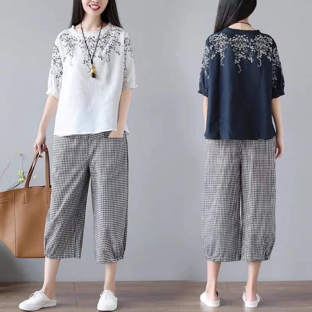 Bộ thô đũi thêu hoa nữ