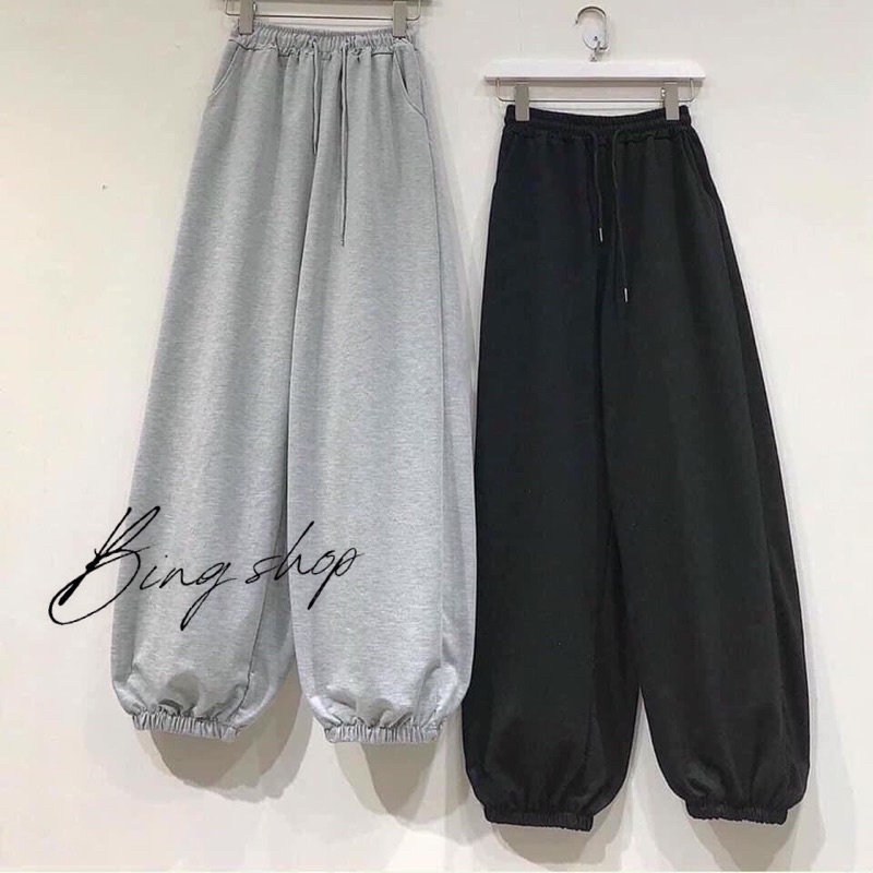 Quần Jogger nam nữ Unisex cạp chun bo gấu form rộng Bingshop