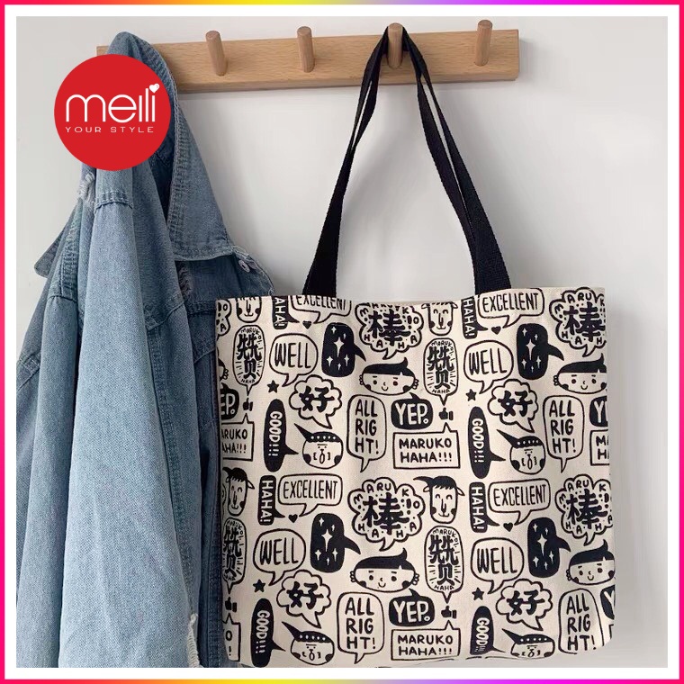 Túi tote vải canvas cao cấp Maruco khổ vuông cute hàng cực hot