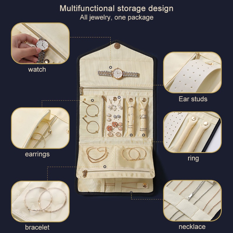 Seng Túi Cuộn Đựng Trang Sức / Đồng Hồ / Vòng Tay / Trang Sức Gọn Gàng Có Thể Gập Lại Khi Đi Du Lịch