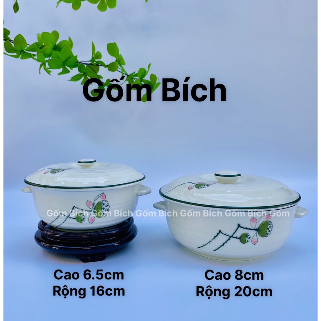 Âu Cơm Sứ Có Nắp, Thố Sứ Gốm Sứ Bát Tràng Men Kem Vẽ Hoa Hàng Cao Cấp Nhiều Mẫu - Gốm Bích