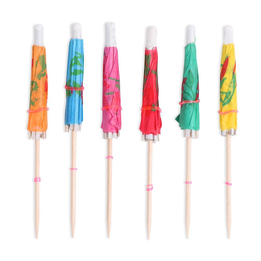 Set 24 Que Cắm Trang Trí Bánh Hình Cây Dù Bằng Giấy Nhiều Màu Sắc