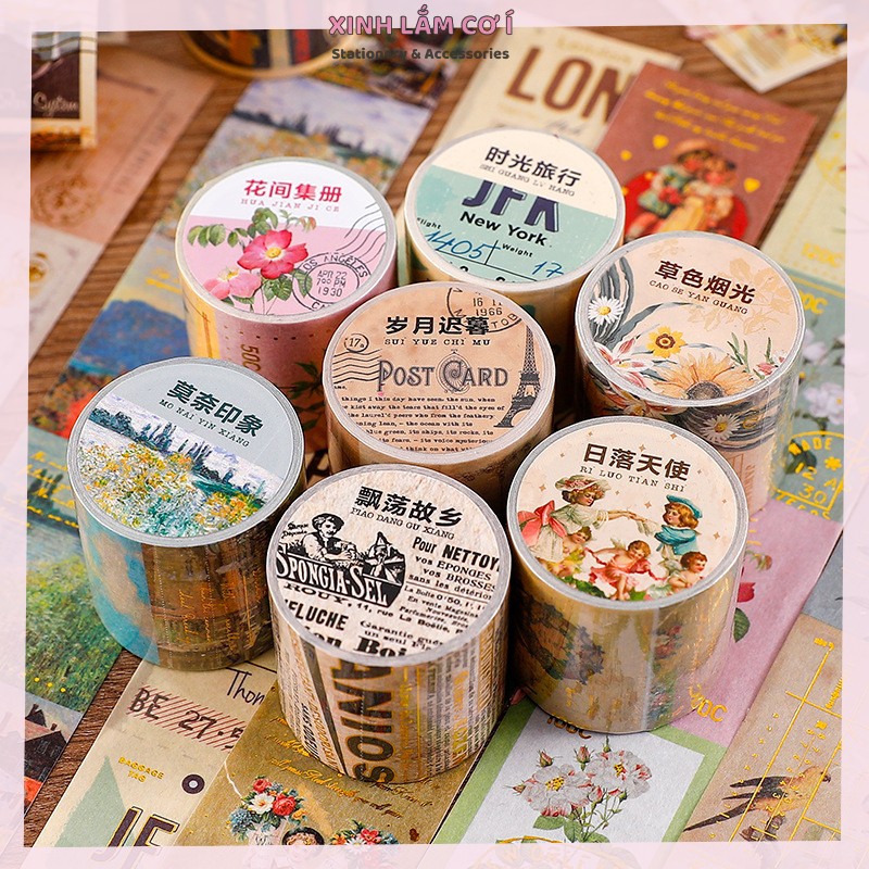 Cuộn Washi Tape Vintage Trang Trí Sổ Siêu Cá Tính [Xinh Lắm Cơ Í]