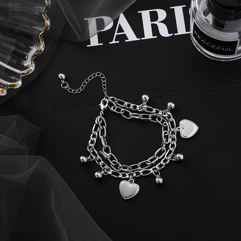 Vòng tay nhiều lớp mặt thánh giá và chuông đơn giản phong cách hip hop thời trang cho nam và nữ