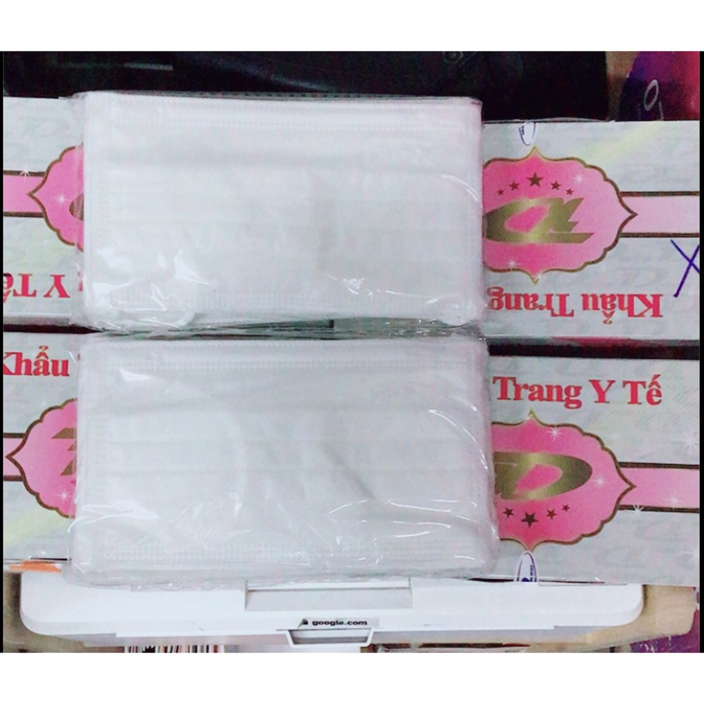 Khẩu trang y tế 4 lớp kháng khuẩn Gói 10 cái, Hộp 50 cái - Đặng Khang  có ba màu xanh-trắng-hồng
