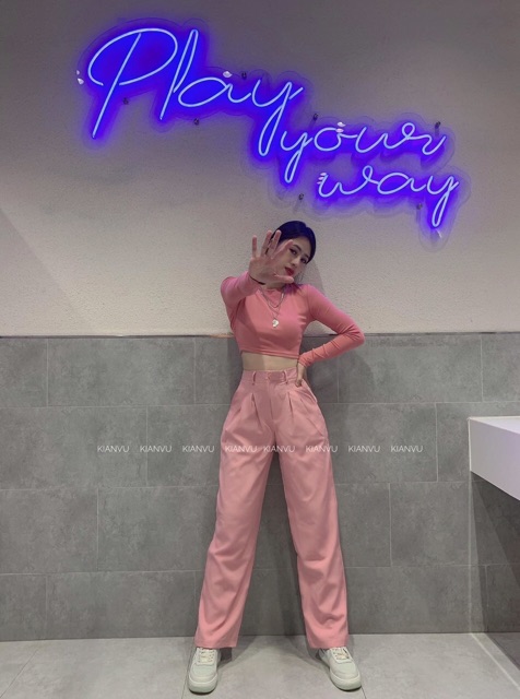 Set bộ thun áo croptop tay dài kèm quần culotes sang chảnh