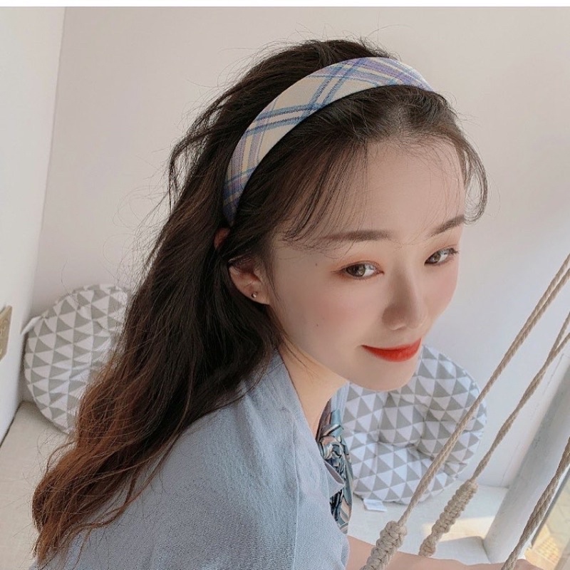 Bờm băng đô cài tóc kẻ caro basic