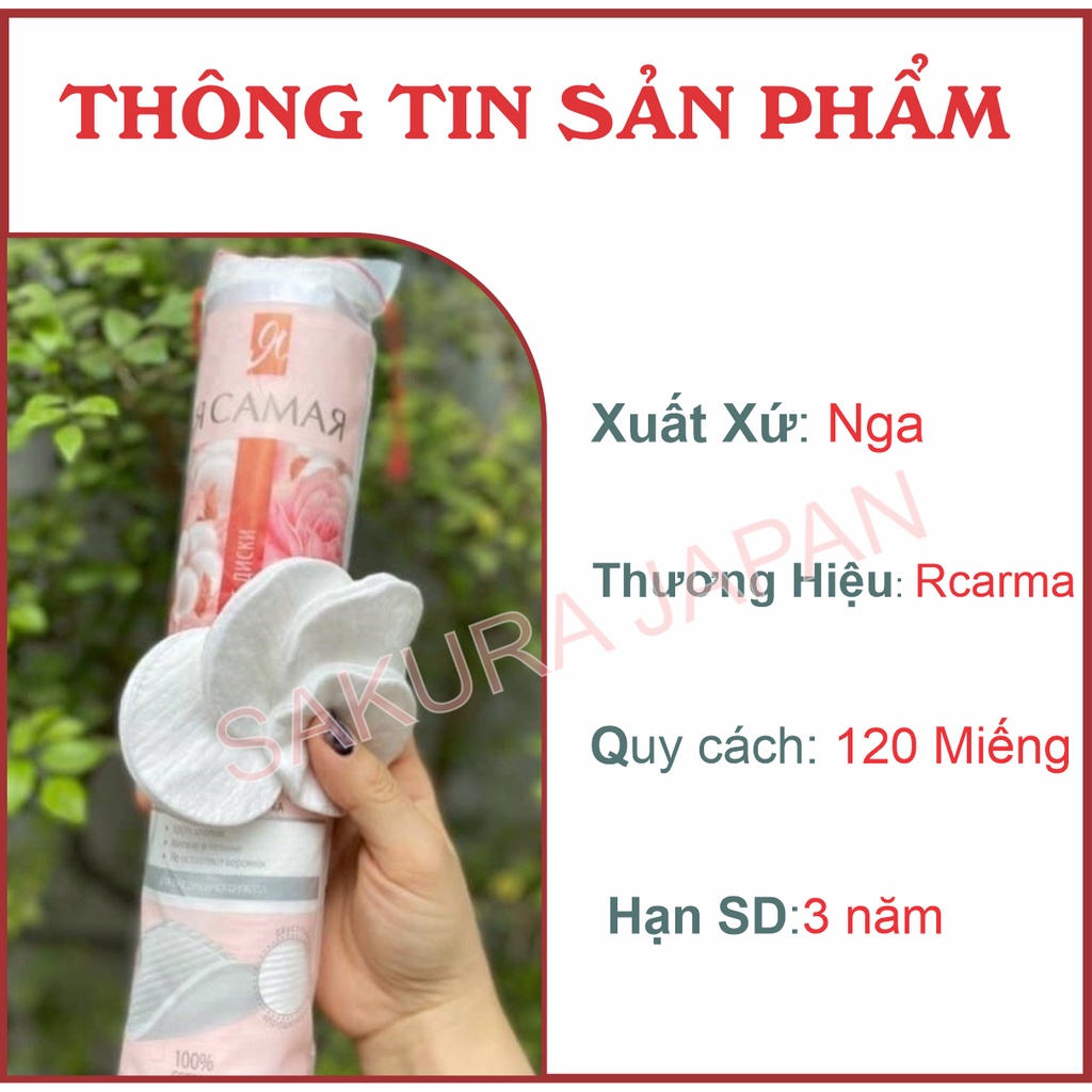 Bông tẩy trang cotton 3 lớp cao cấp RCAMAR Nga 120 miếng