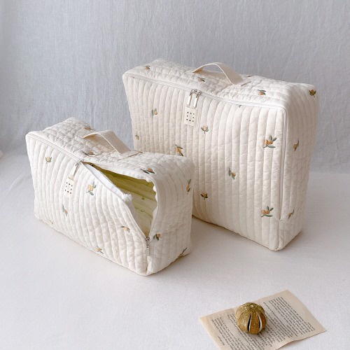 Túi đựng tã lót vải cotton có khóa kéo thêu họa tiết phong cách Hàn Quốc dành cho phụ nữ mới sinh