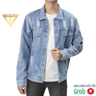 Áo khoác jean unisex nam nữ TH Store thêu chữ Hellobicht cá tính ulzzang chống nắng