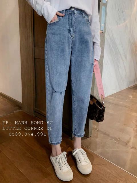 Quần slim baggy jeans rách gối hai nút sườn bên ver.3 form ulzzang kèm ảnh thật hàng sẵn