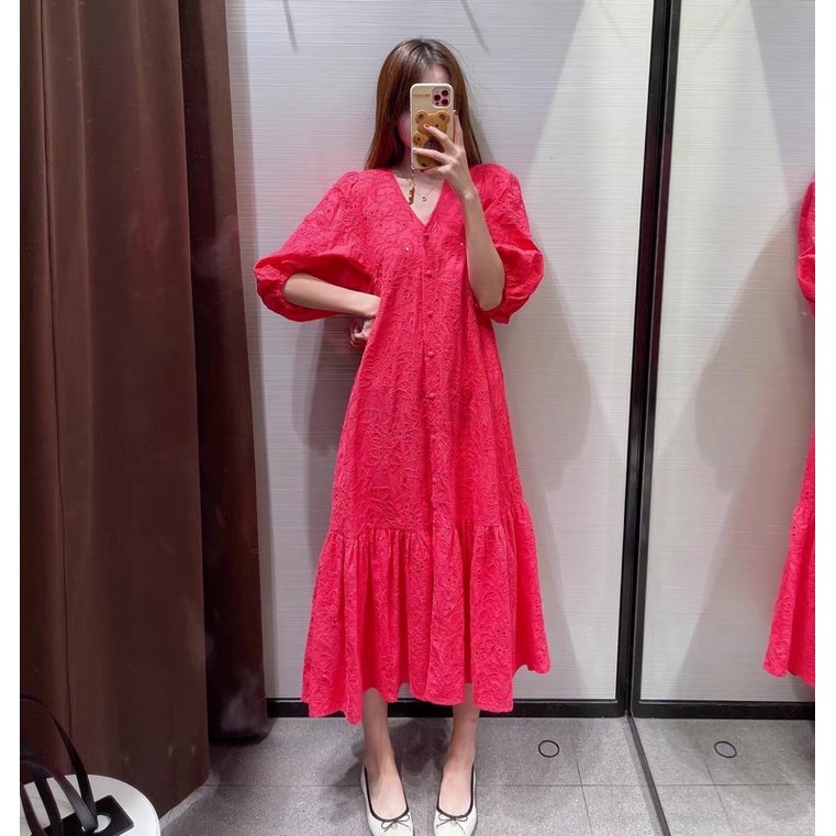 Đầm maxi thêu hoa xuất dư