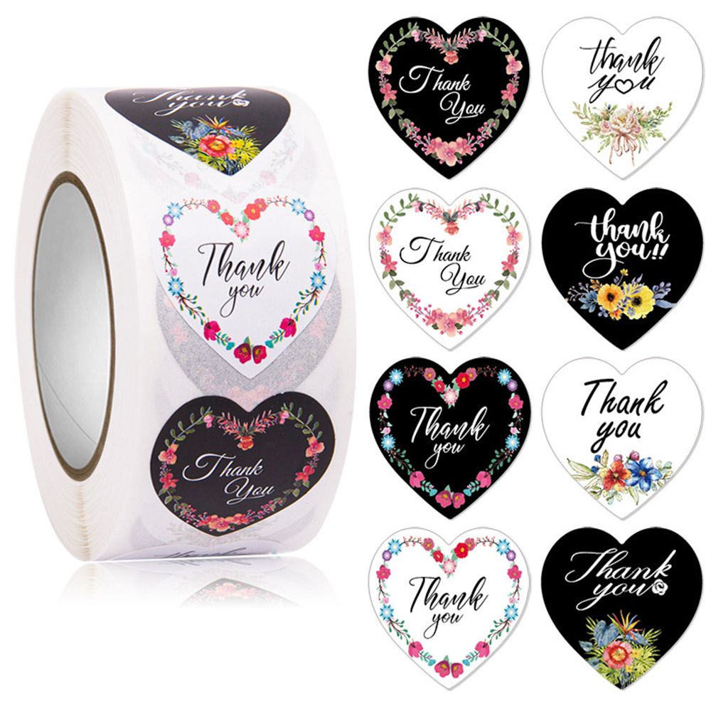 Cuộn 500 hình dán họa tiết trái tim in chữ Thank You độc đáo trang trí sổ tay thủ công