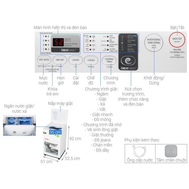 Máy giặt Toshiba 7Kg AW-K800AV(WW) Mẫu Mới 2021 sản xuất tại Thái Lan- Hàng chính hãng