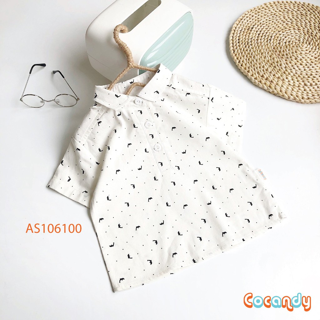 [Cocandy Official Store] Áo cộc tay cho bé -áo thô trắng cộc-họa tiết cá heo cho bé trai-gái từ 5 đến 23kg