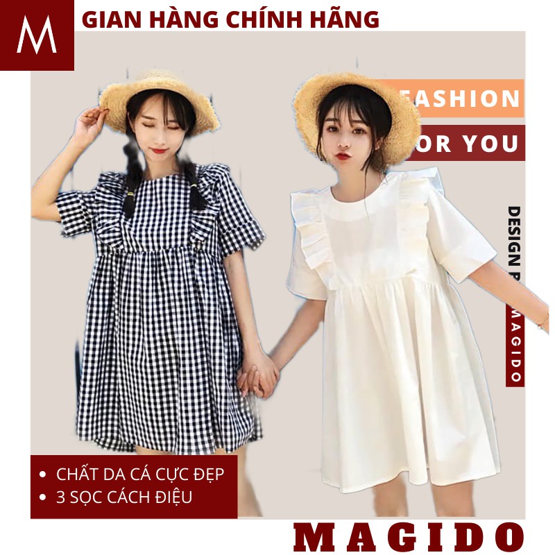 (QUÀ TẶNG LÀ DÂY BUỘC TÓC NHA)đầm babydoll 💚váy dáng dài, kẻ caro phong cách ulzzang VINTAGE tiểu thư,thời trang  MAGIDO