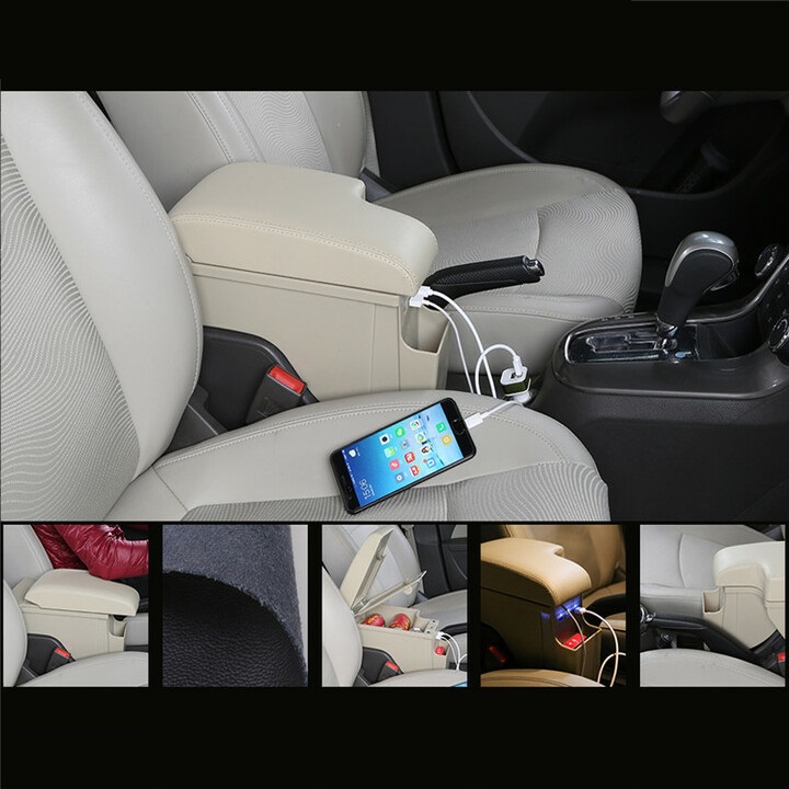 Hộp tỳ tay, đệm tỳ tay lắp cho xe Chevrolet Cruze và Deawoo Lacetti dạng khối tích hợp 3 cổng USB, Armrest box