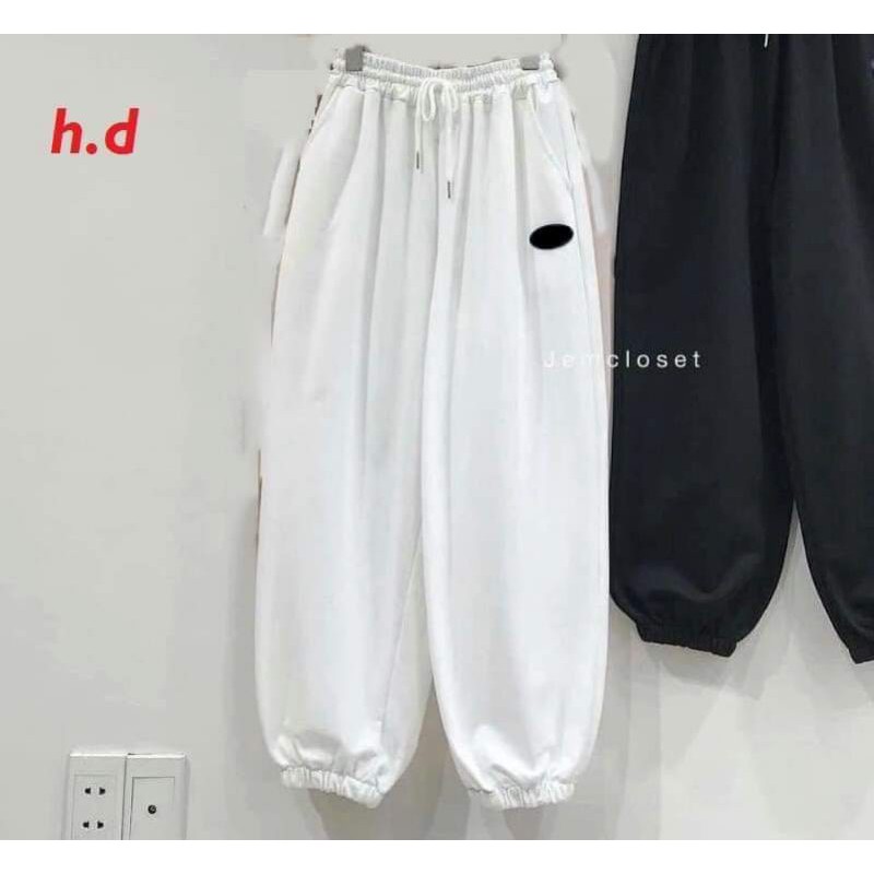 Quần dài jogger nam nữ bom chun ống in logo ,3 màu đen,trắng,xám