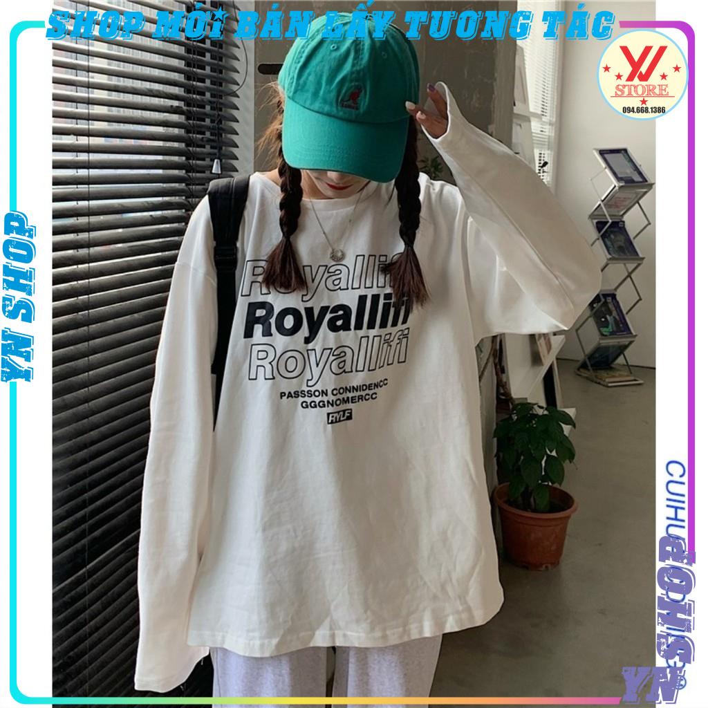 Áo thun tay dài nữ form rộng unisex chữ ROYALLIFI chất cotton,Áo Sweater Dáng Rộng phong cách hàn quốc
