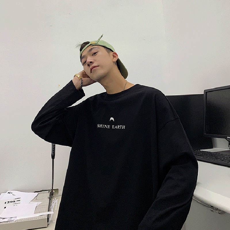 Áo Thun Tay Dài Cổ Tròn Dáng Rộng In Chữ Cỡ Lớn Thoải Mái Thời Trang Cho Nam Size M-5XL