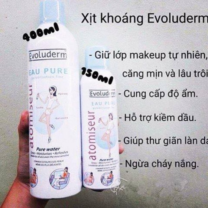 Xịt Khoáng Evoluderm Atomiseur Eau Pure Evoluderm 400ml - Giữ Ẩm Giúp Da Mềm Mại Tươi Trẻ