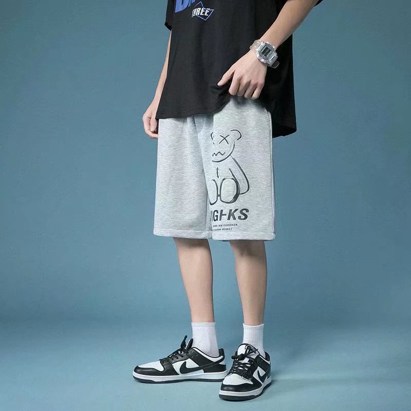 Quần short thể thao dây rút in họa tiết gấu teddy cỡ lớn 3 màu tùy chọn cho nam size M-5XL