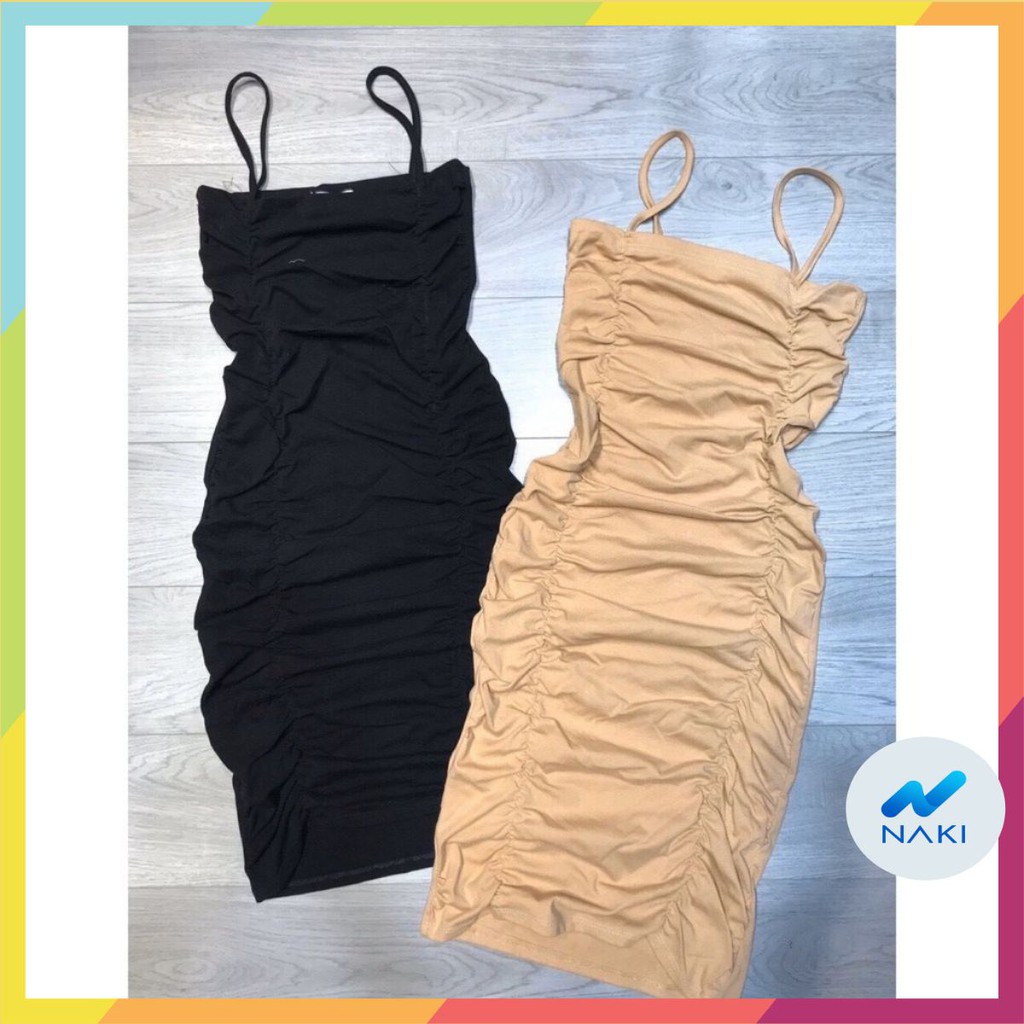 Váy Nữ 🌹FREESHIP🌹 Váy Hai Dây Nữ Ôm Body Dúm Dây Dài Siêu Đẹp Siêu hót AN23 - NAKI.VN