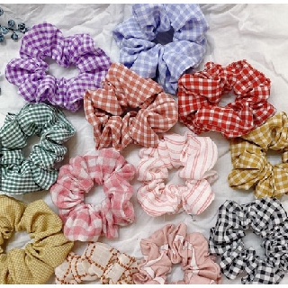 Scrunchies chun cột tóc hoạ tiết kẻ caro km