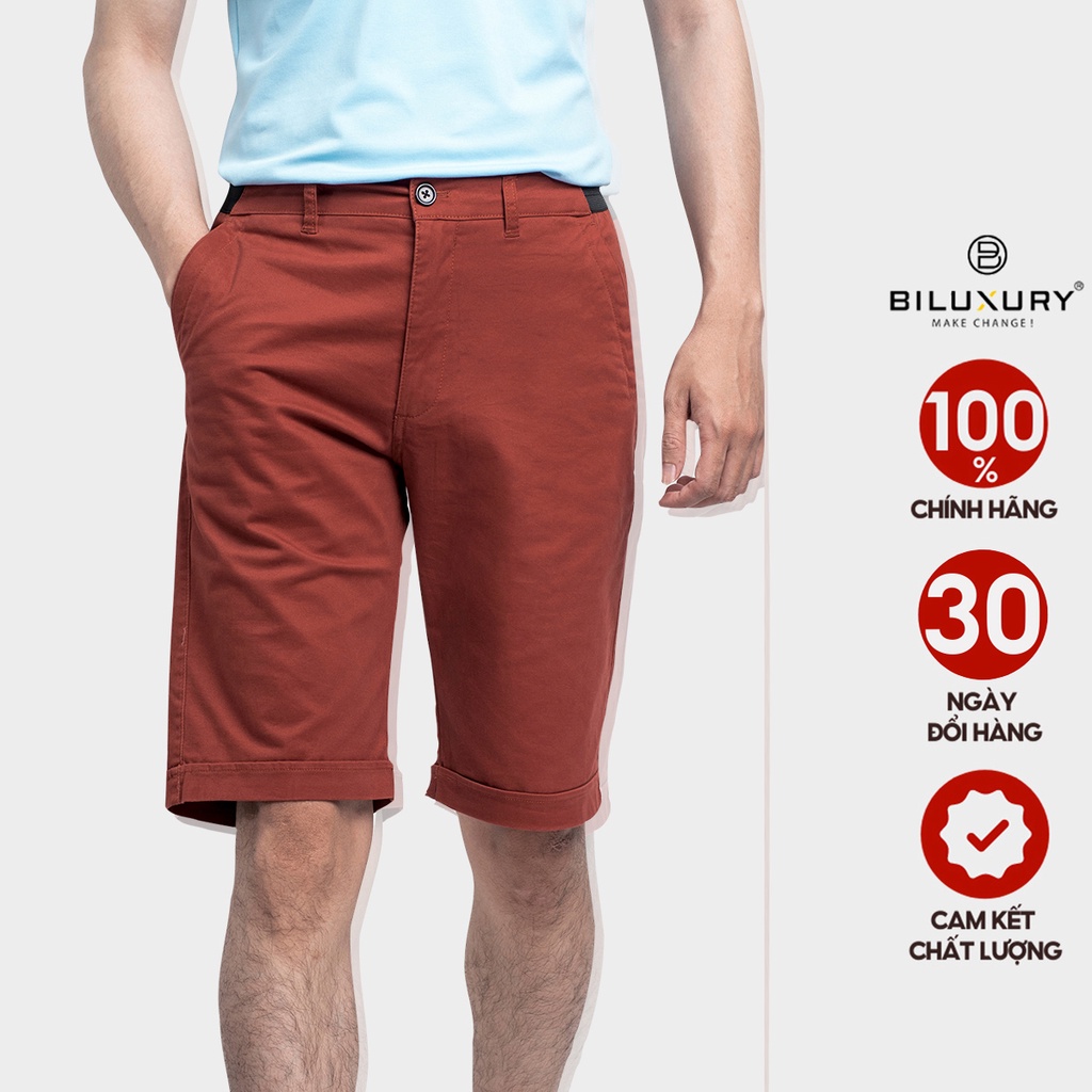 Quần đùi nam Biman by Biluxury short lửng kaki cạp chun khoá cúc tiện dụng thoải mái 5QNKB002CAM