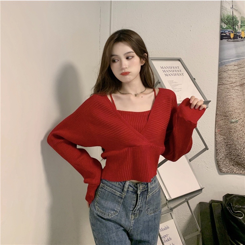 Áo Dệt Kim Tay Dài Trễ Vai Phong Cách Hàn Quốc Xinh Xắn