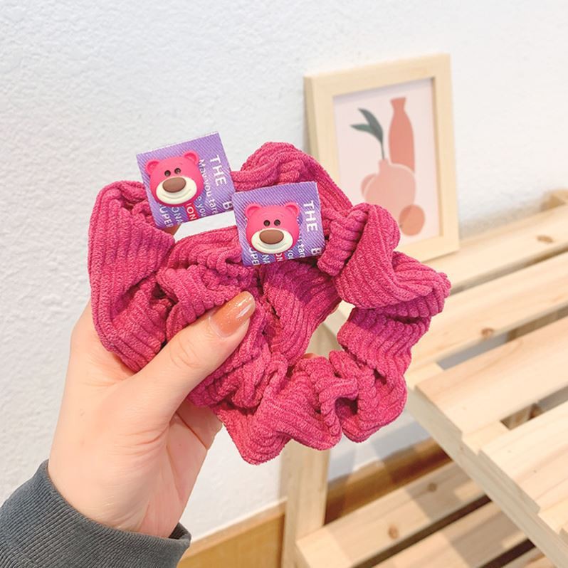 Scrunchies Cột Tóc LIN Màu Dâu Tây Hình Gấu Dễ Thương