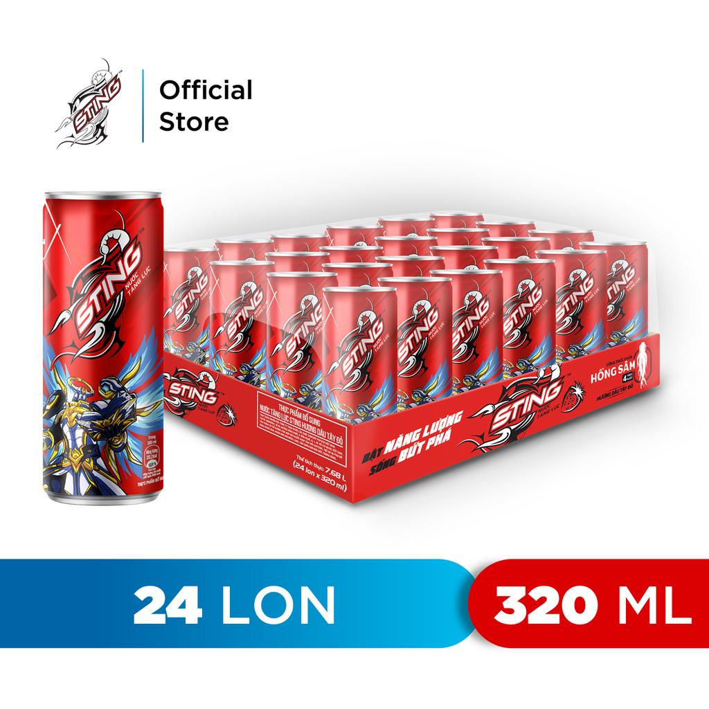 Thùng 24 Lon Nước Tăng Lực Sting Dâu (320ml/lon)