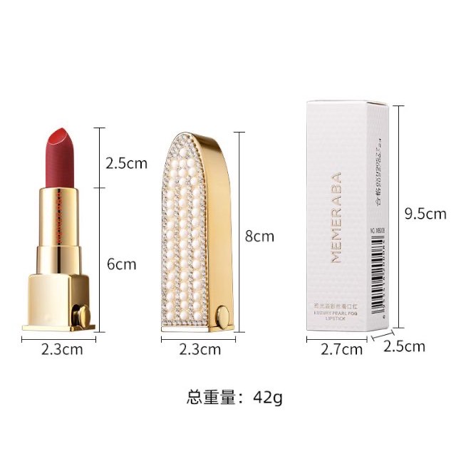 [xẢ KHO] Son thỏi Memeraba vỏ đính đá kèm gương Luxury Pearl Fog Lipstick