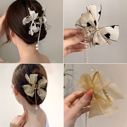 Kẹp Tóc Hình Nơ Lưới Đính Tua Rua Cỡ Lớn Thời Trang Cho Nữ