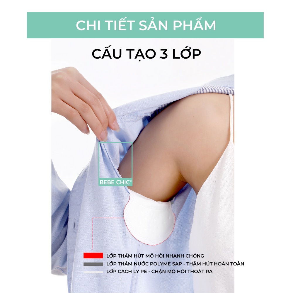 COMBO 60 Miếng Dán Thấm Hút Mồ Hôi Nách Diệt Khuẩn, Khử Mùi, ngăn mồ hôi nách hiệu quả, khô thoáng BEBECHIC