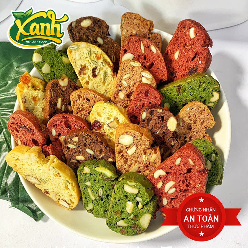 Bánh Biscotti ăn kiêng Mix 5 vị, giảm cân nguyên cám 100%, Không Đường - Túi 500 Gr