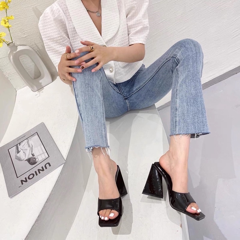 Giày Cao Gót Nữ Mũi Vuông 9p Đế Vuông To Vững Chắc Thời Trang GURI G19