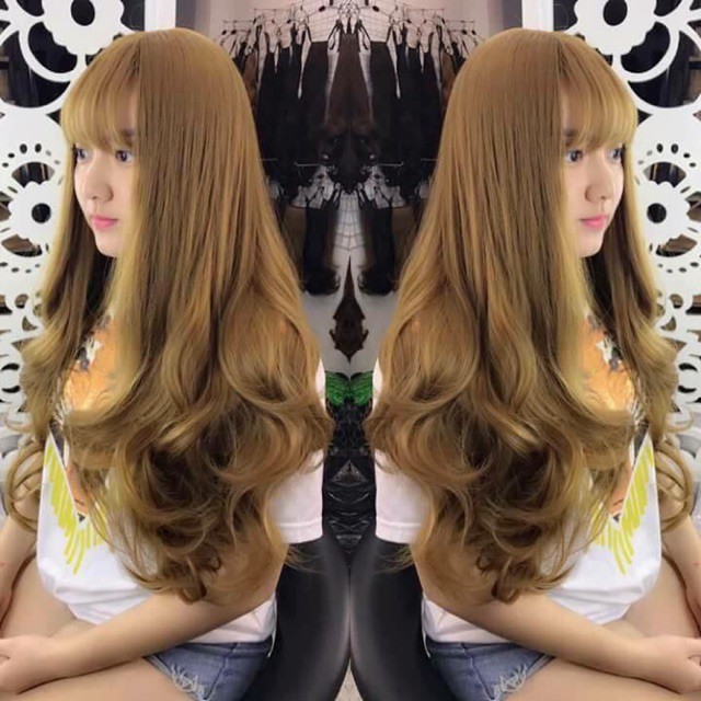 Tóc giả nguyên đầu vàng chanh- tặng lươi chùm tóc