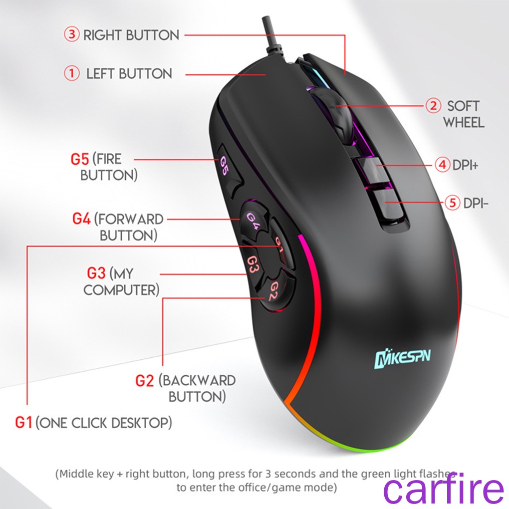 Chuột Chơi Game 10 Nút Bấm Có Đèn Rgb Nhiều Màu