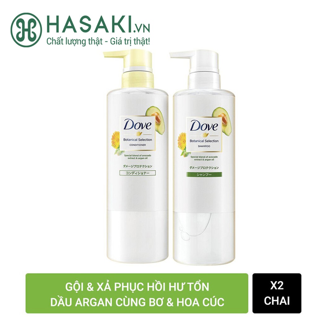 Bộ Gội Xả Dove Phục Hồi Hư Tổn Từ Bơ &amp; Dầu Argan Botanical Selection 500gx2