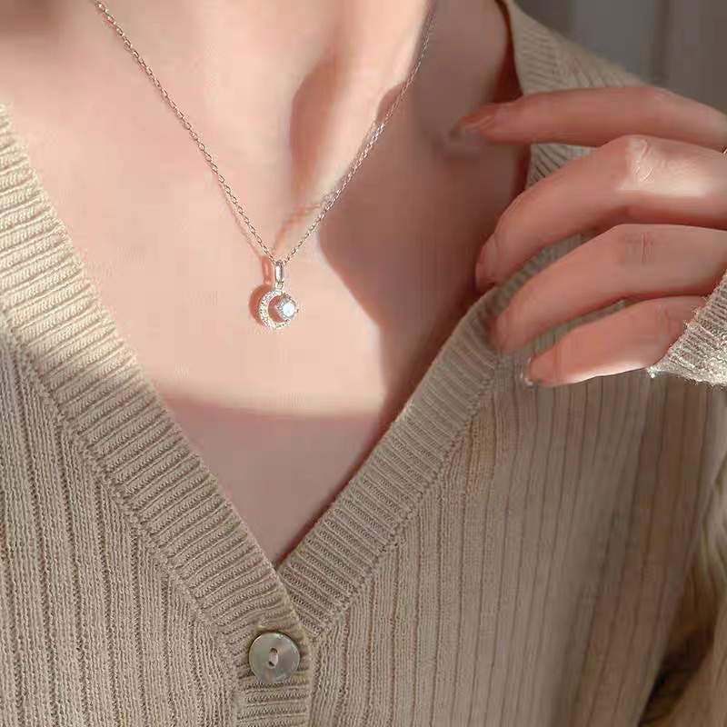 Dây chuyền bạc nữ thật DaLiA Jewelry dây chuyền mặt đính đá viền tròn vòng cổ basic cá tính