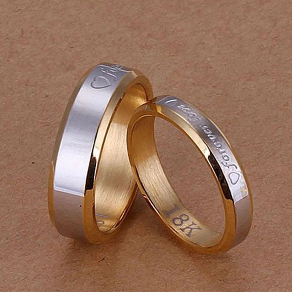 Nhẫn Đính Hôn Bằng Thép Không Gỉ Mạ Vàng 18K Cho Cặp Đôi