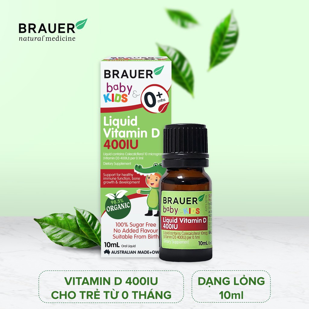 Vitamin D 400IU Dạng Nước Brauer Baby & Kids Liquid Vitamin D 400IU Cho Trẻ Sơ Sinh Và Trẻ Nhỏ (10 ml)