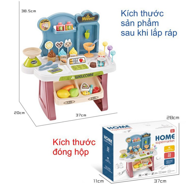 ( SALE SỐC) Đồ chơi siêu thị mini bằng nhựa cao cấp - Bộ đồ chơi 33 chi tiết có máy tính tiền, có nhạc