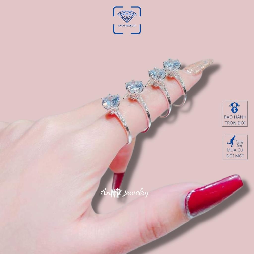 Nhẫn nữ mặt đá tròn 5ly nhô cao, bạc ta sáng đẹp - Anchi jewelry